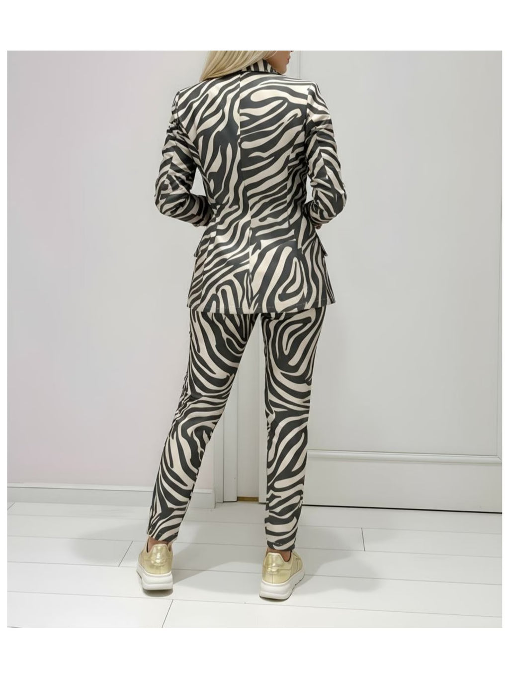 Two-Piece Women’s Zebra Print Blazer + Pants Set