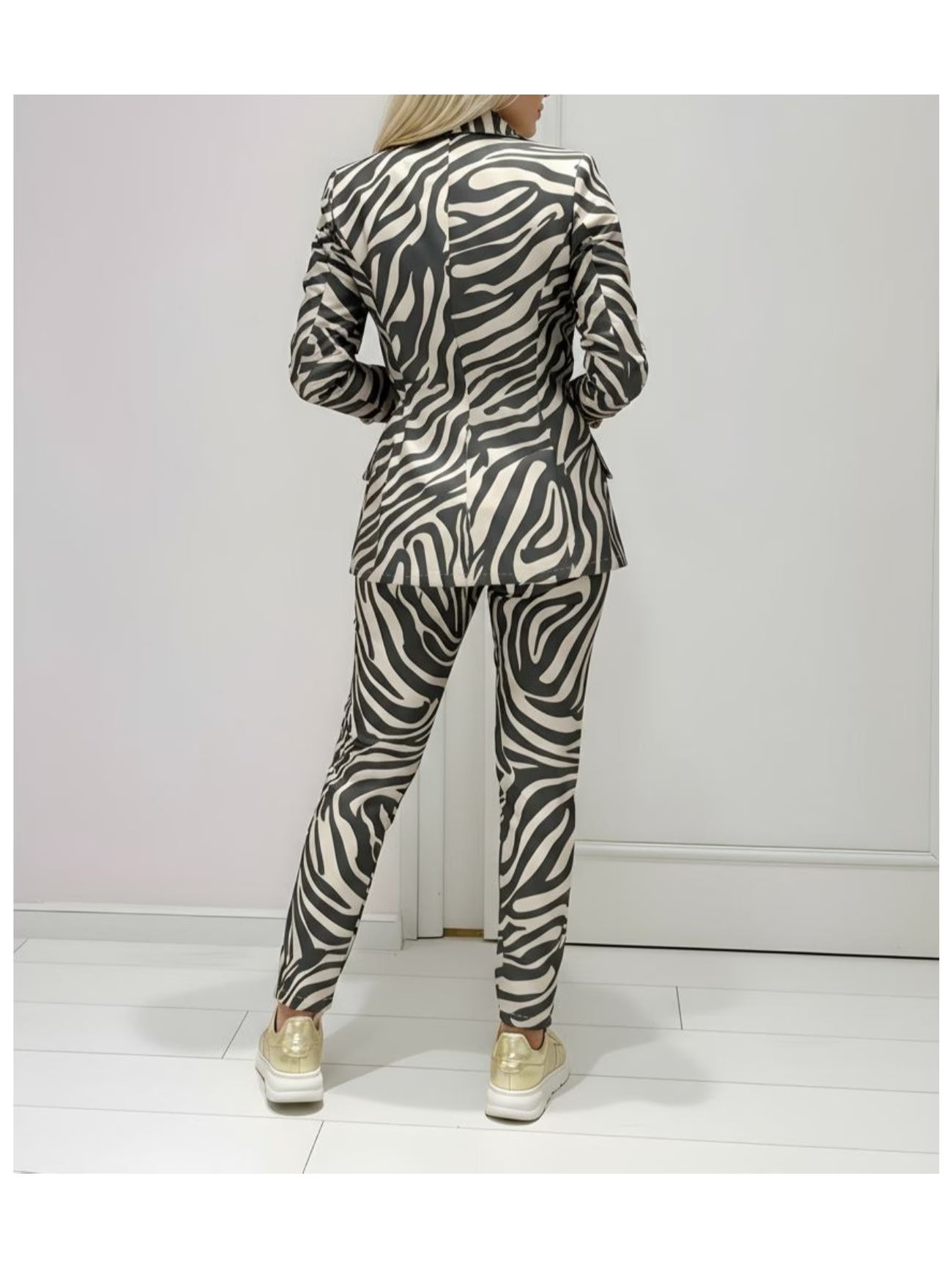Two-Piece Women’s Zebra Print Blazer + Pants Set