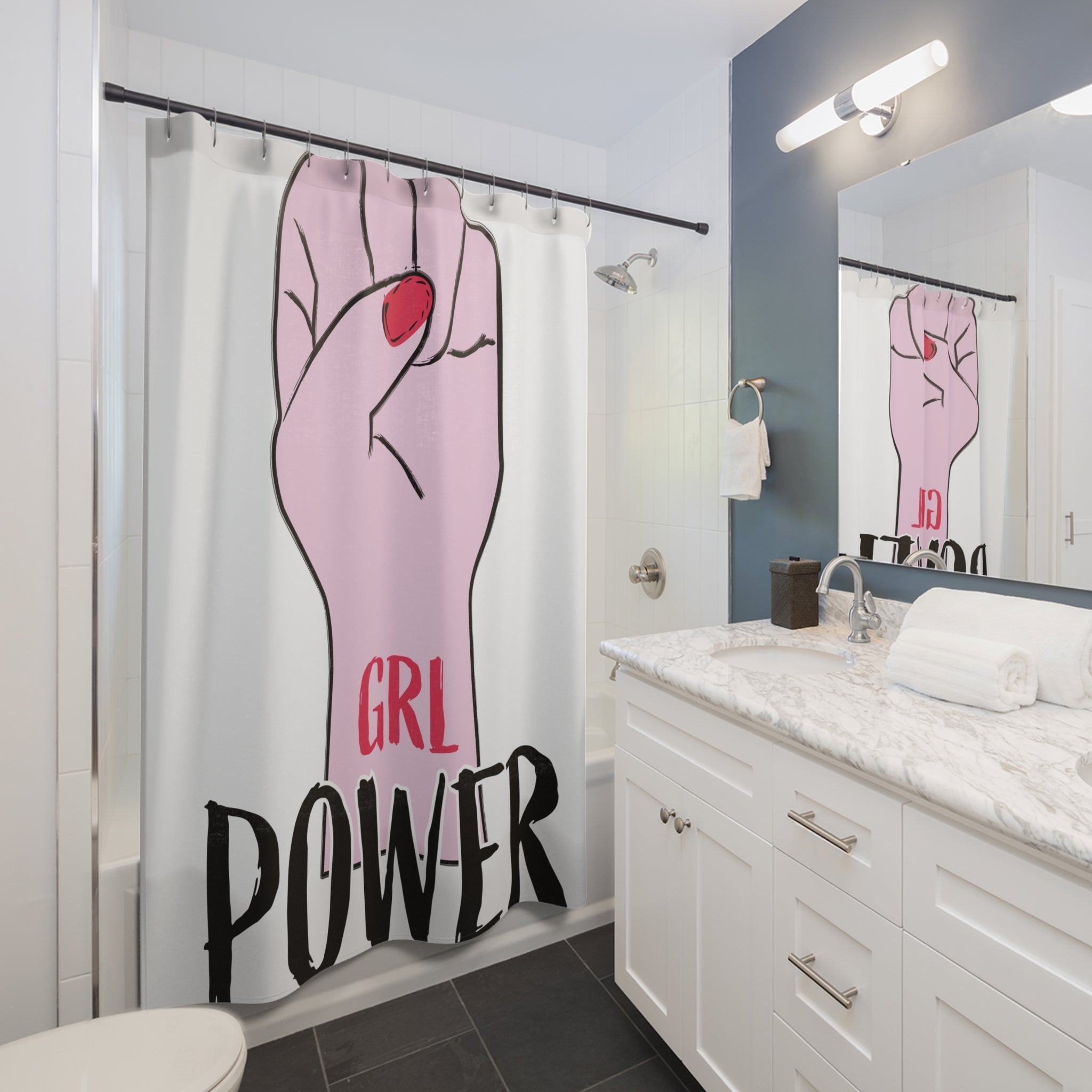 Empowering GRL POWER Shower Curtain - Feminist Bathroom Decor