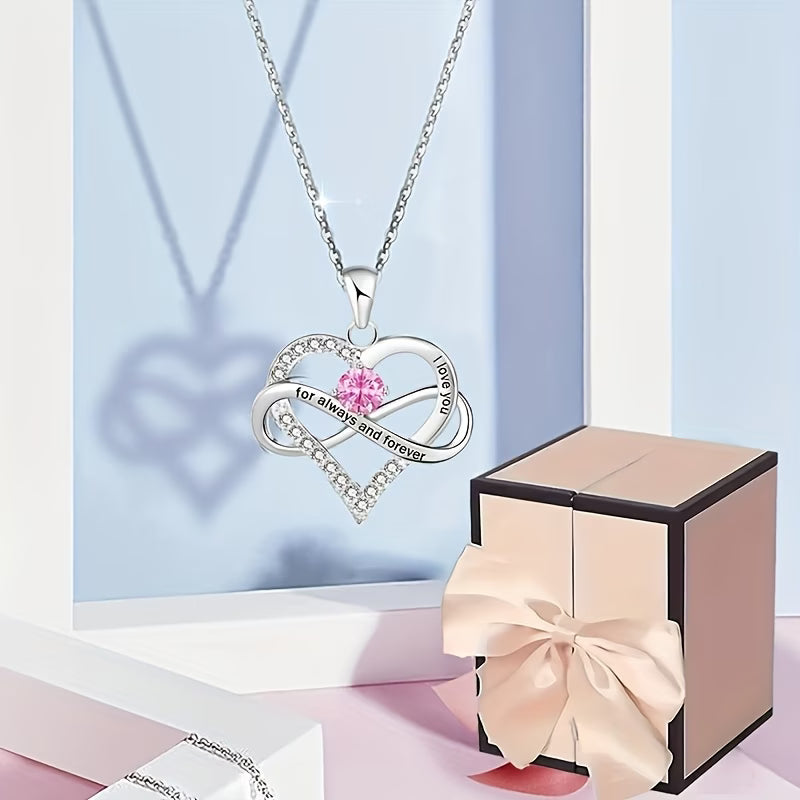 Heart-Shaped Infinity Pendant Necklace & Bear Rose Gift Box Set