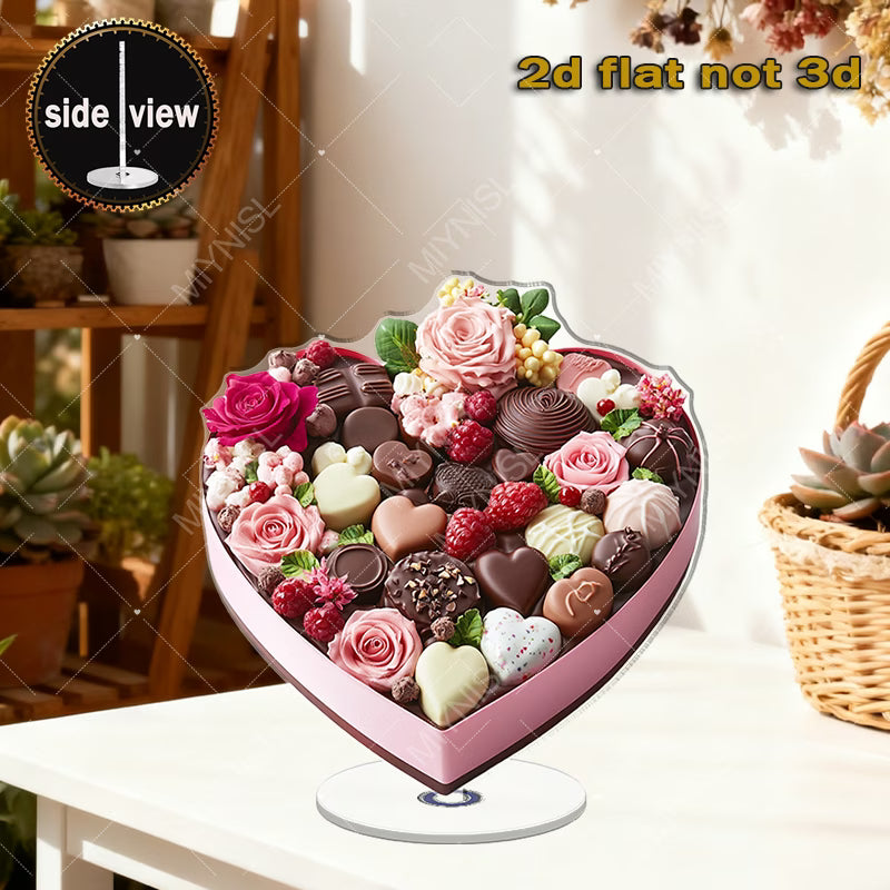 2D Flat Rotating Acrylic Heart-Shaped Pink Gift Box