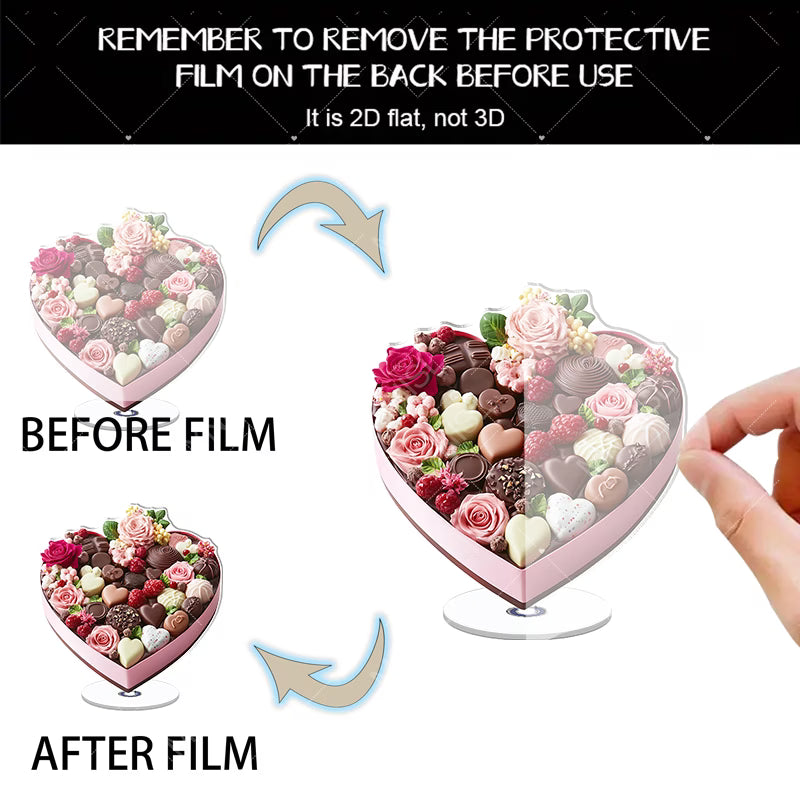 2D Flat Rotating Acrylic Heart-Shaped Pink Gift Box