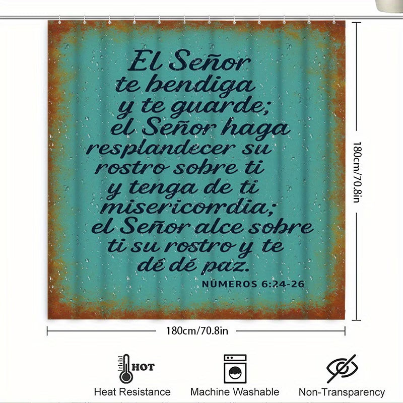 ✝️ Cortina de Ducha Cristiana – Diseño de Oración en Azul