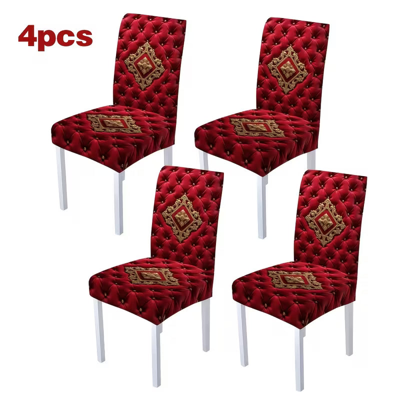 Classic Baroque Red Pillow, Chair Cover & Tablecloth Set (4–7 Pieces)