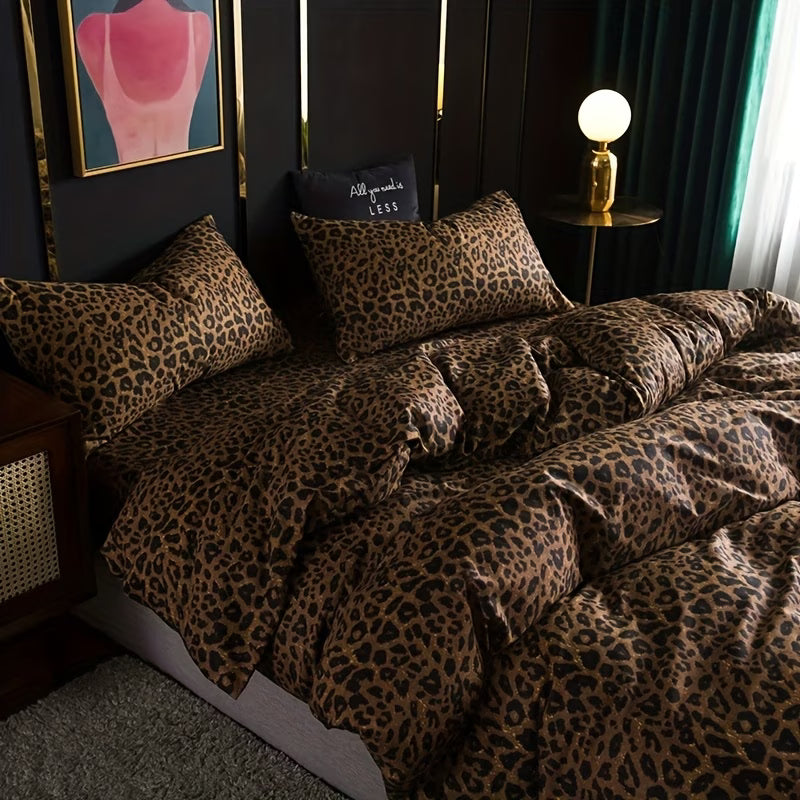 3-Piece Leopard Print Duvet Cover Set – Cozy & Stylish Bedding for Home or Dorm