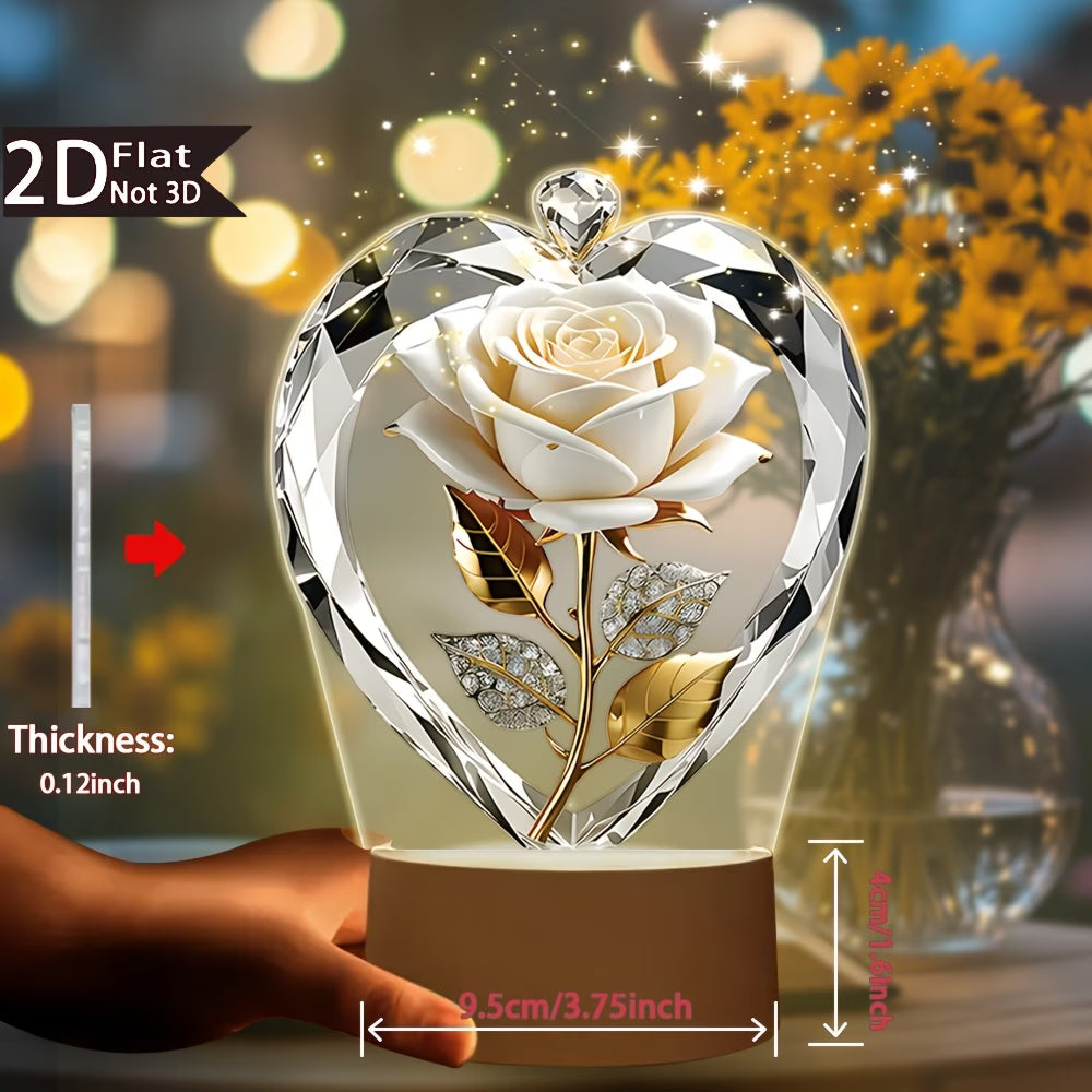 Two-Dimensional White Rose Diamond Heart LED Night Lamp