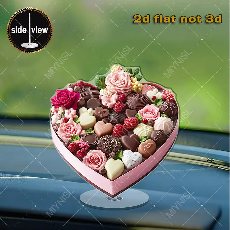 2D Flat Rotating Acrylic Heart-Shaped Pink Gift Box