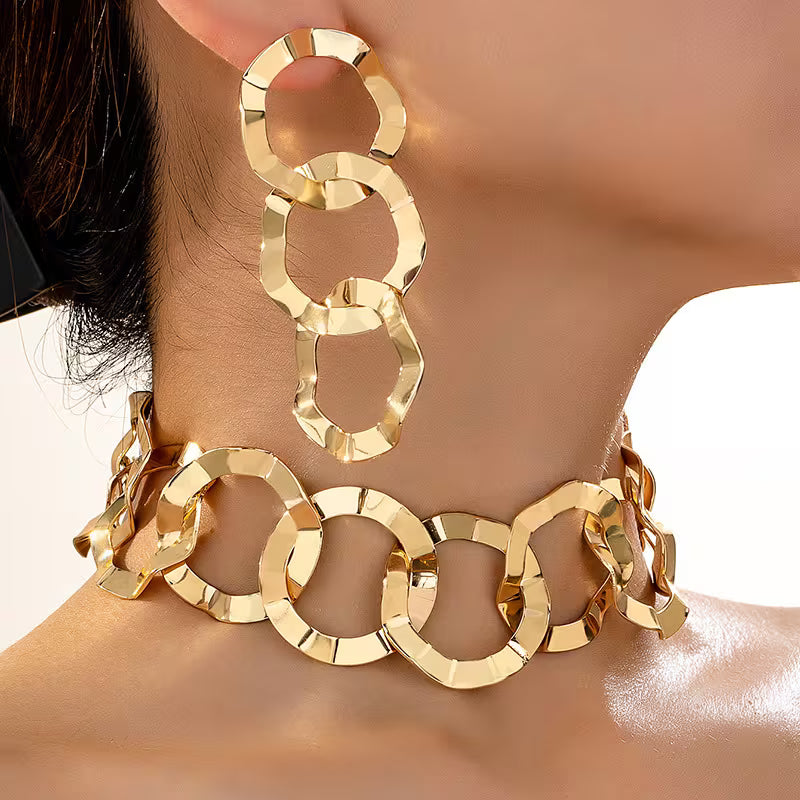 Set of 3 Trendy Golden Geometric Circle Jewelry