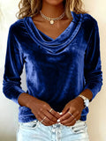 Solid Color Velvet Long Sleeve Tee – Scoop Neck, Soft & Versatile