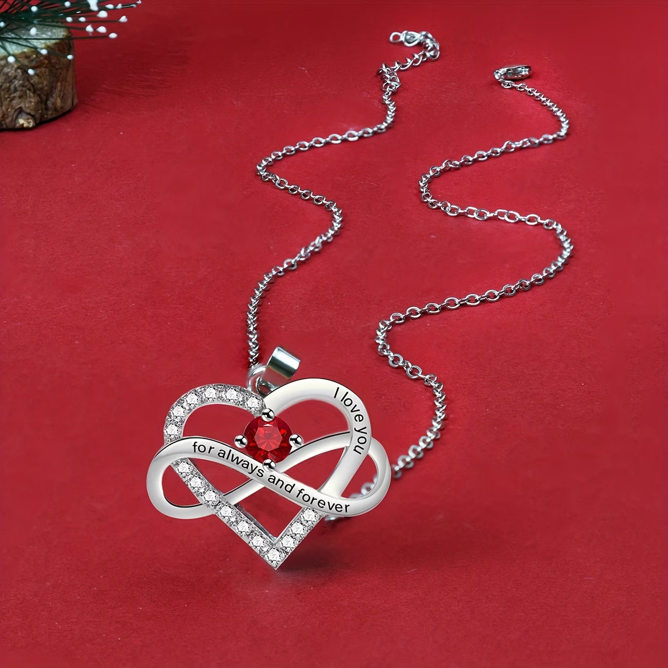 Heart-Shaped Infinity Pendant Necklace & Bear Rose Gift Box Set