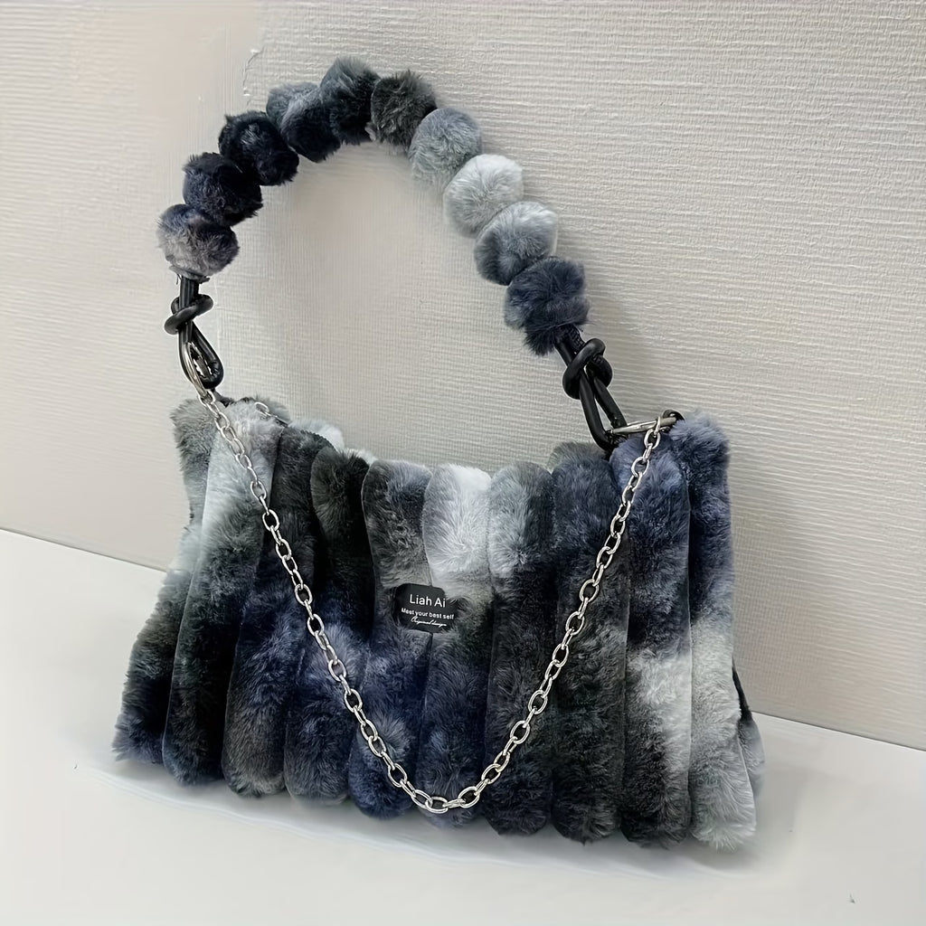 Large-Capacity Furry Crossbody Bag – Tie-Dye Multicolor