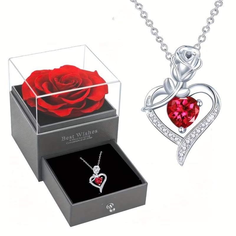 Rose Box Heart Pendant Necklace