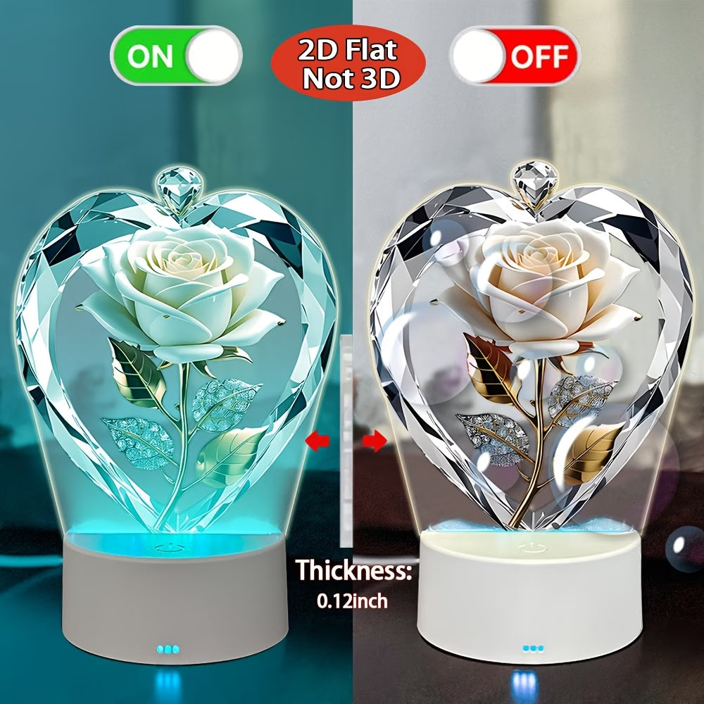 Two-Dimensional White Rose Diamond Heart LED Night Lamp