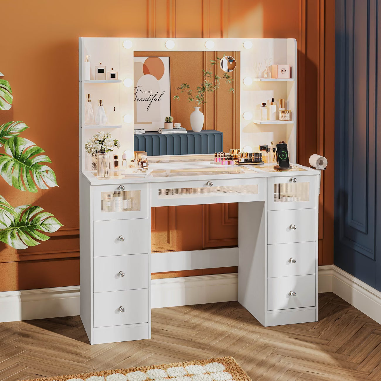 Makeup Vanity Desk with LED Lights – Fast 1-Day Delivery 💄✨