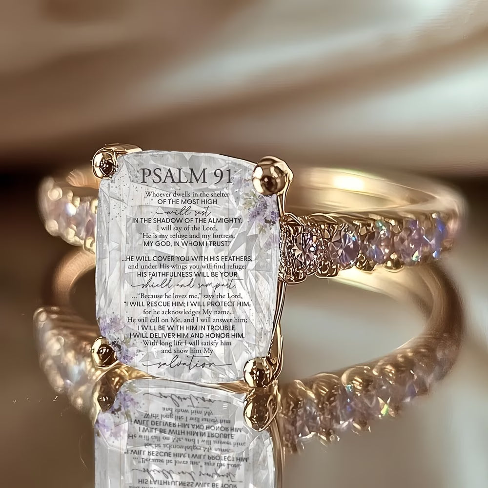 ✨ Women’s Golden Square Ring with Bible Verses ✨