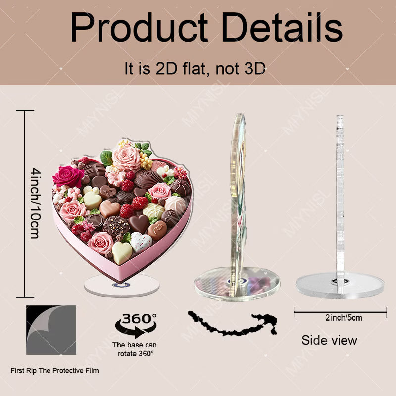 2D Flat Rotating Acrylic Heart-Shaped Pink Gift Box