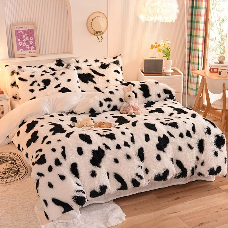 3pcs Leopard Print Long-Haired Duvet Cover Set – Quilt Cover & Pillowcases for Cozy Bedrooms