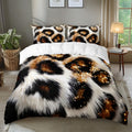 3pcs Fluffy Faux Fur Leopard Bedding Set – Duvet Cover, Quilt Cover & Pillowcases (Black & Gold)