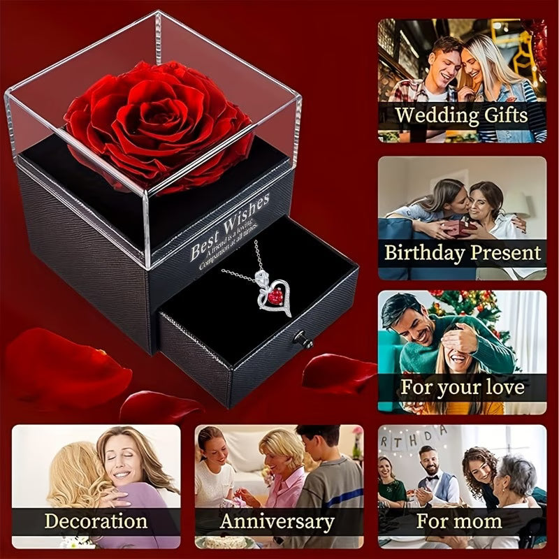 Rose Box Heart Pendant Necklace