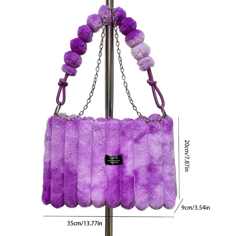 Large-Capacity Furry Crossbody Bag – Tie-Dye Multicolor