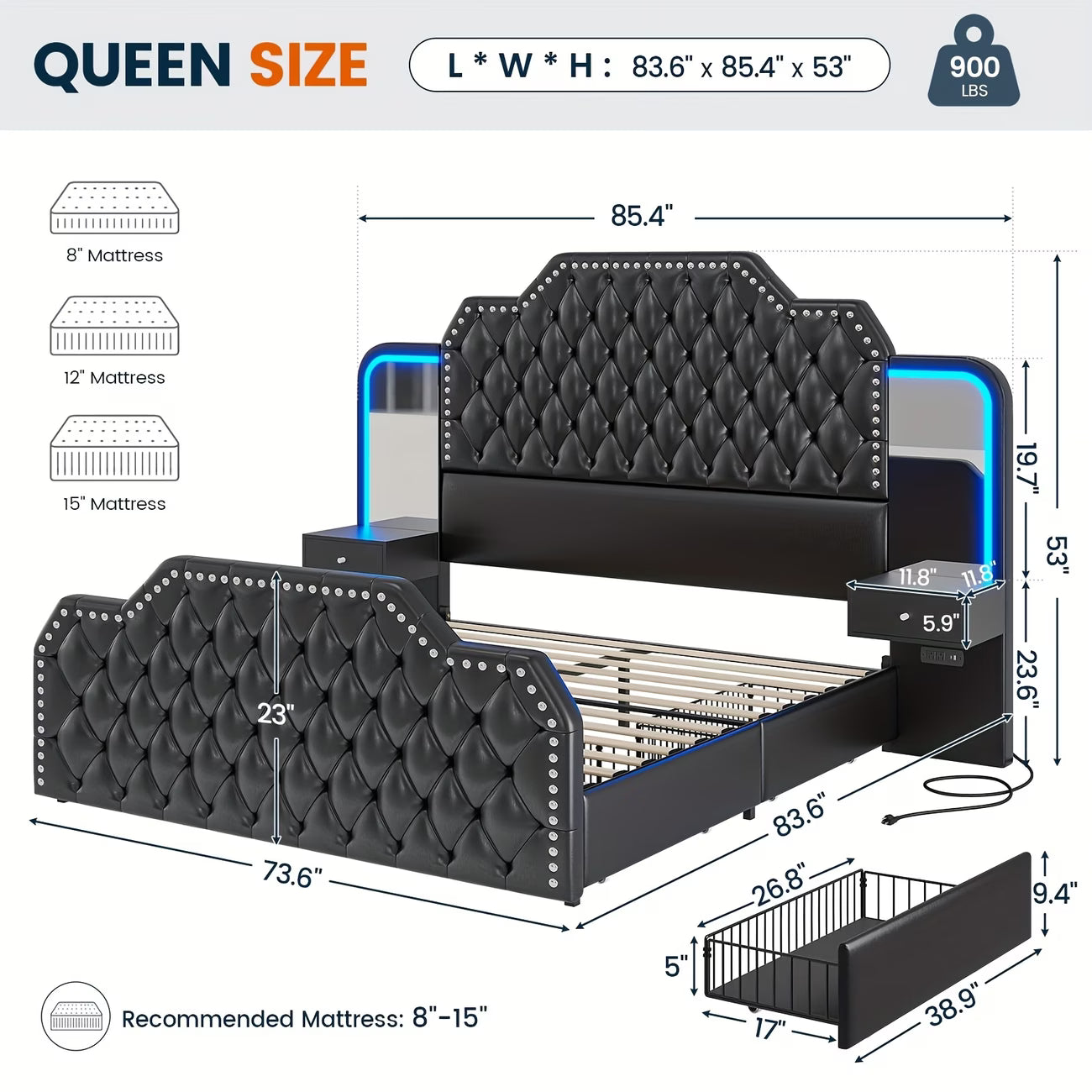 Luxury Queen Bed Frame Set – Fast 2-Day Delivery 🚚
