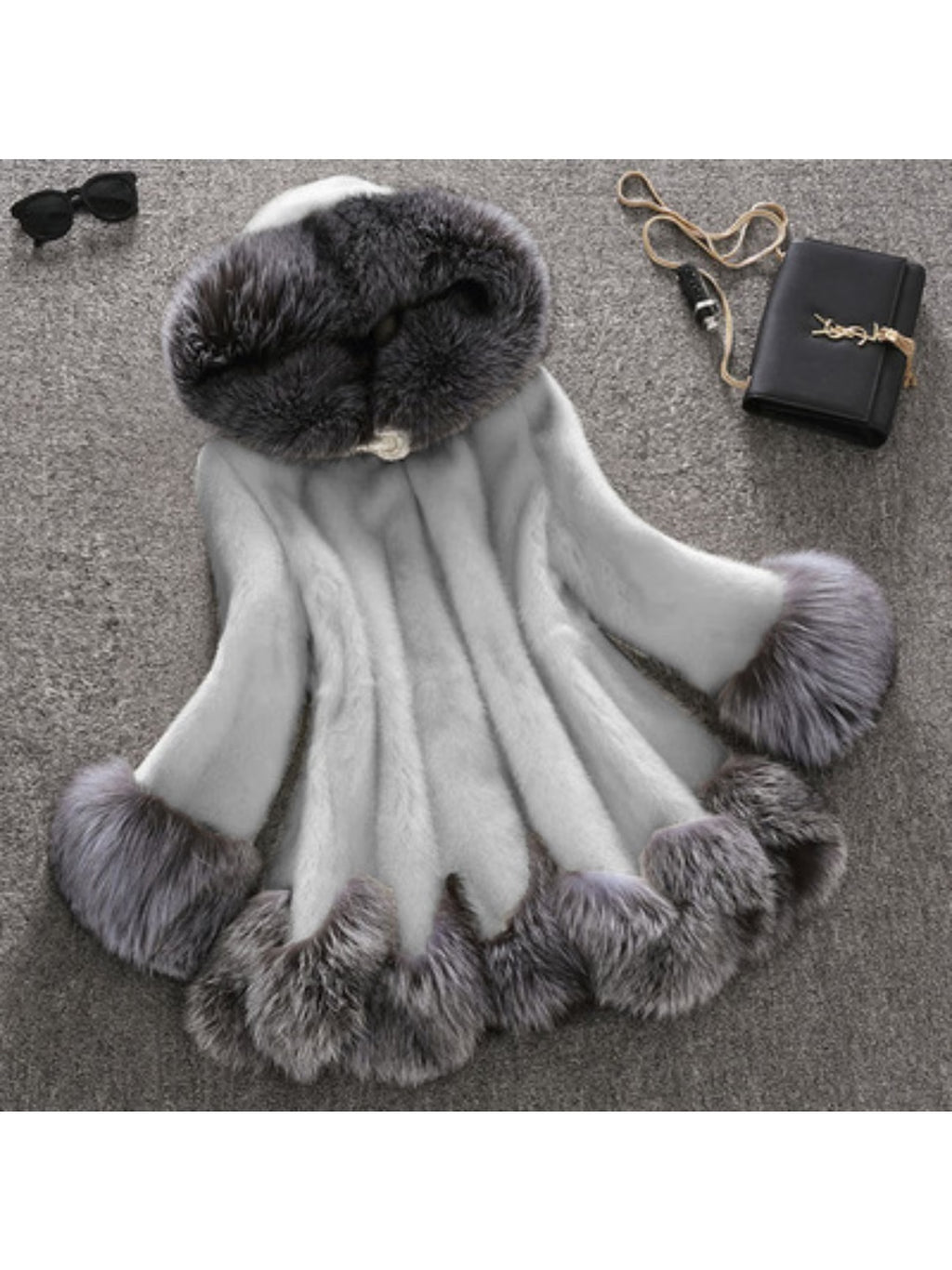 Plus Size Women’s Mid-Length Faux Mink Coat – Hooded Winter Jacket with Fox Trim