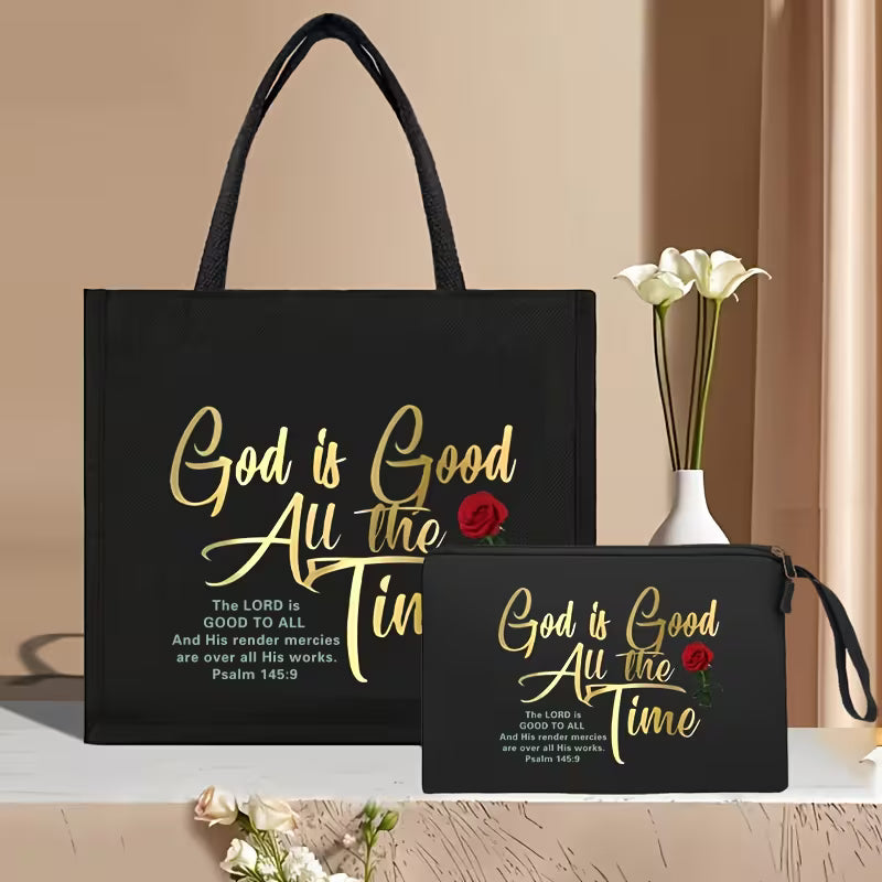 Letter Print Large Capacity Shoulder Bag Set – Two-Piece Handbag for Work, Shopping & Everyday Use