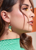 M Suram Earrings – Gold with Green Crystals