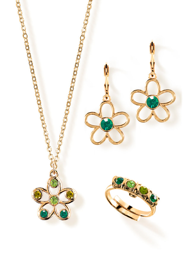 Roma Try Set – Golden with Green Crystals