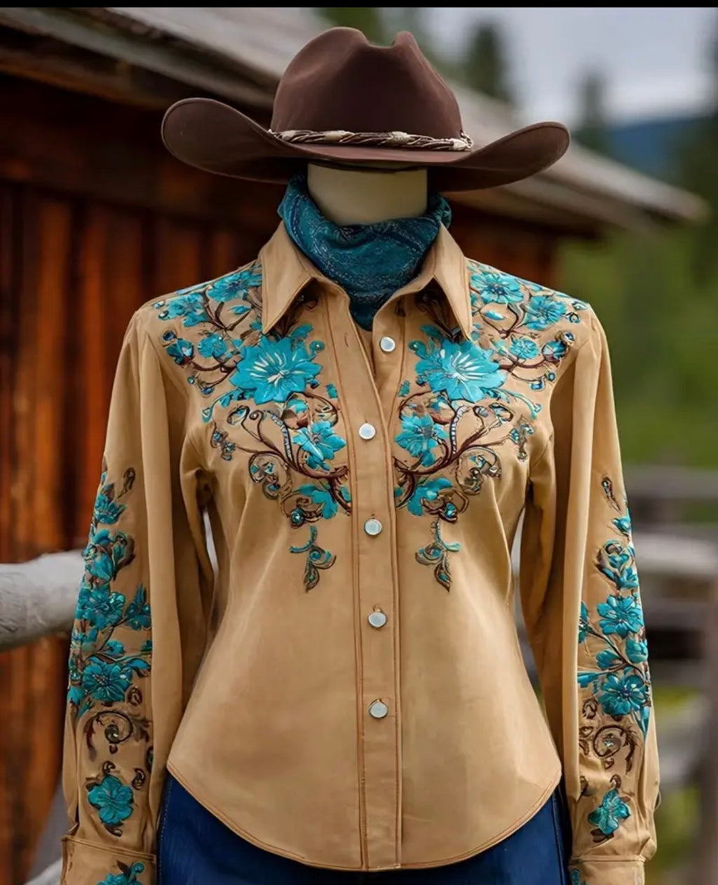 Women’s Winter Floral Print Long-Sleeved Shirt – Western-Style Casual Top