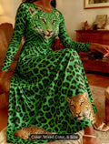 Plus Size Women’s Casual & Elegant Long-Sleeve Maxi Dress – Leopard Print