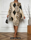 Women’s Fashion Printed Bodycon Dress with Batwing Cape Sleeves