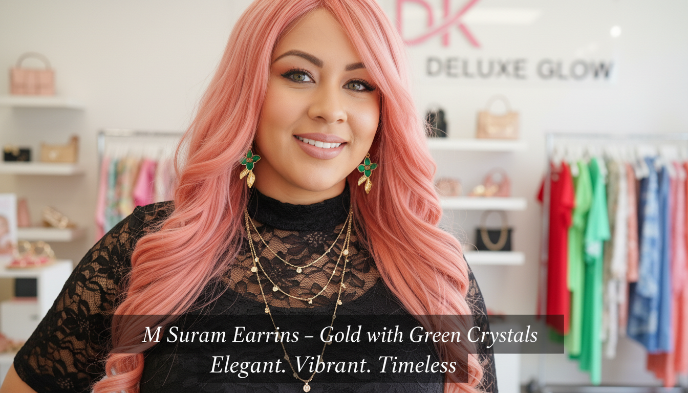 M Suram Earrings – Gold with Green Crystals