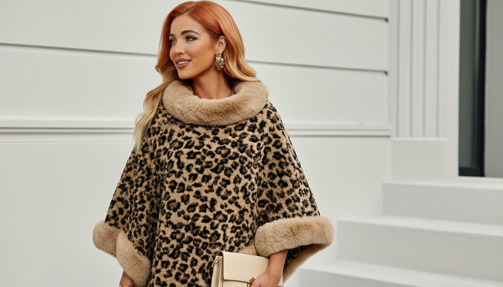 Luxury Faux Fur Leopard Print Shawl Cape Coat – Autumn/Winter