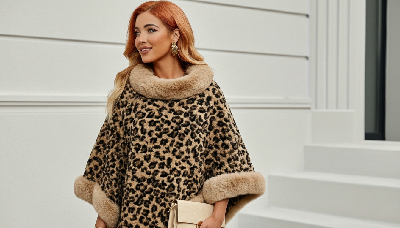 Luxury Faux Fur Leopard Print Shawl Cape Coat – Autumn/Winter