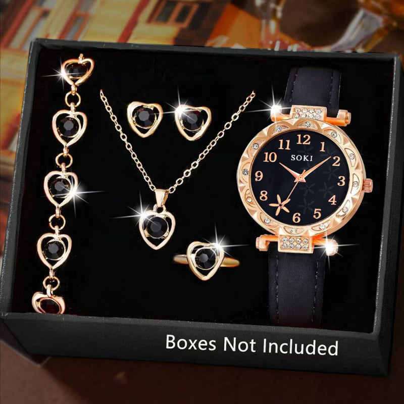 6-Piece Women’s Fashion Wristwatch & Bracelet Set