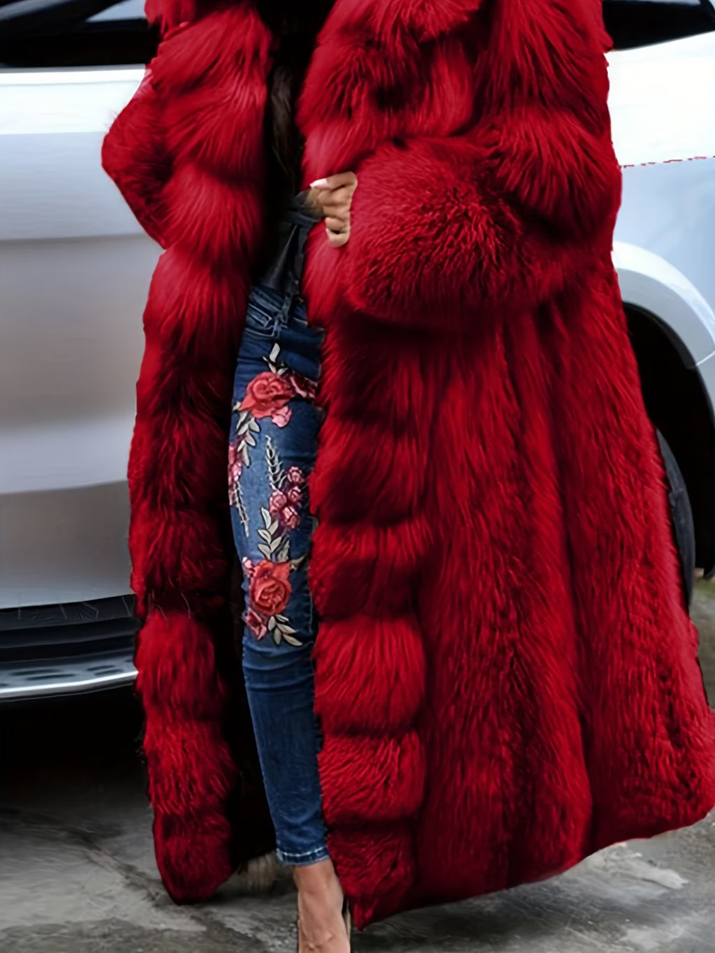 Plus Size Women’s Faux Fur Coat – 2026 Autumn/Winter Long Hooded Casual Coat (Solid Color)