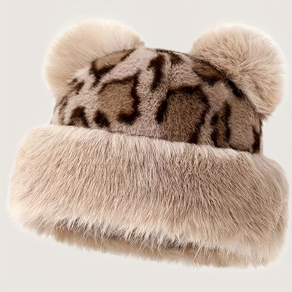 Women’s Soft Faux Animal Ear Headband – Leopard Print Winter Accessory