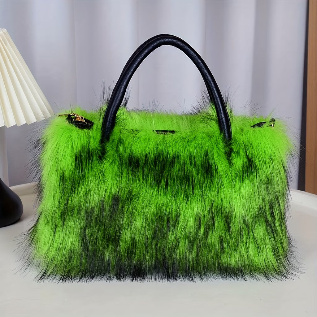 Women’s Retro Plush Shoulder Bag – Messenger Tote Handbag with Zipper Closure (Deep Brown)