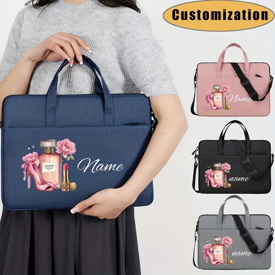 Custom Name/Message Tote Bag – Perfume & Cosmetics Pattern, Multi-Compartment Shoulder Bag