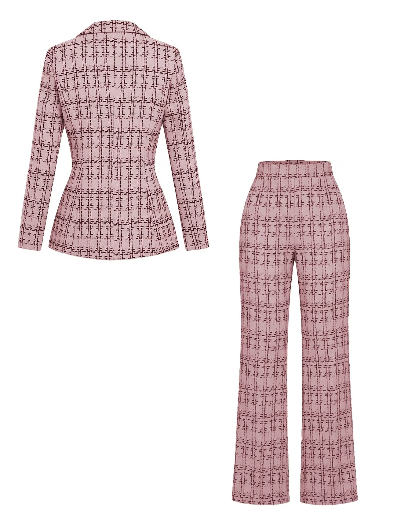Local warehouseWomen'S Two-Piece Set Featuring a Plaid Blazer with a Single Button And Flared Trousers, Perfect for a Classic Office Look And Suitable for Work Or Casual Business Events