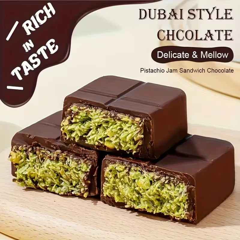 Rich Chocolate & Pistachio Tablets – Dubai Chocolate with Crunchy Bits (2.47oz)