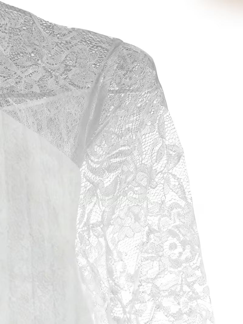Plus Size Elegant Long-Sleeve Lace Patchwork T-Shirt