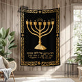 Luxury Black & Gold Hanukkah Menorah Tapestry Blanket – Elegant Jewish Holiday Throw 59” x 80”