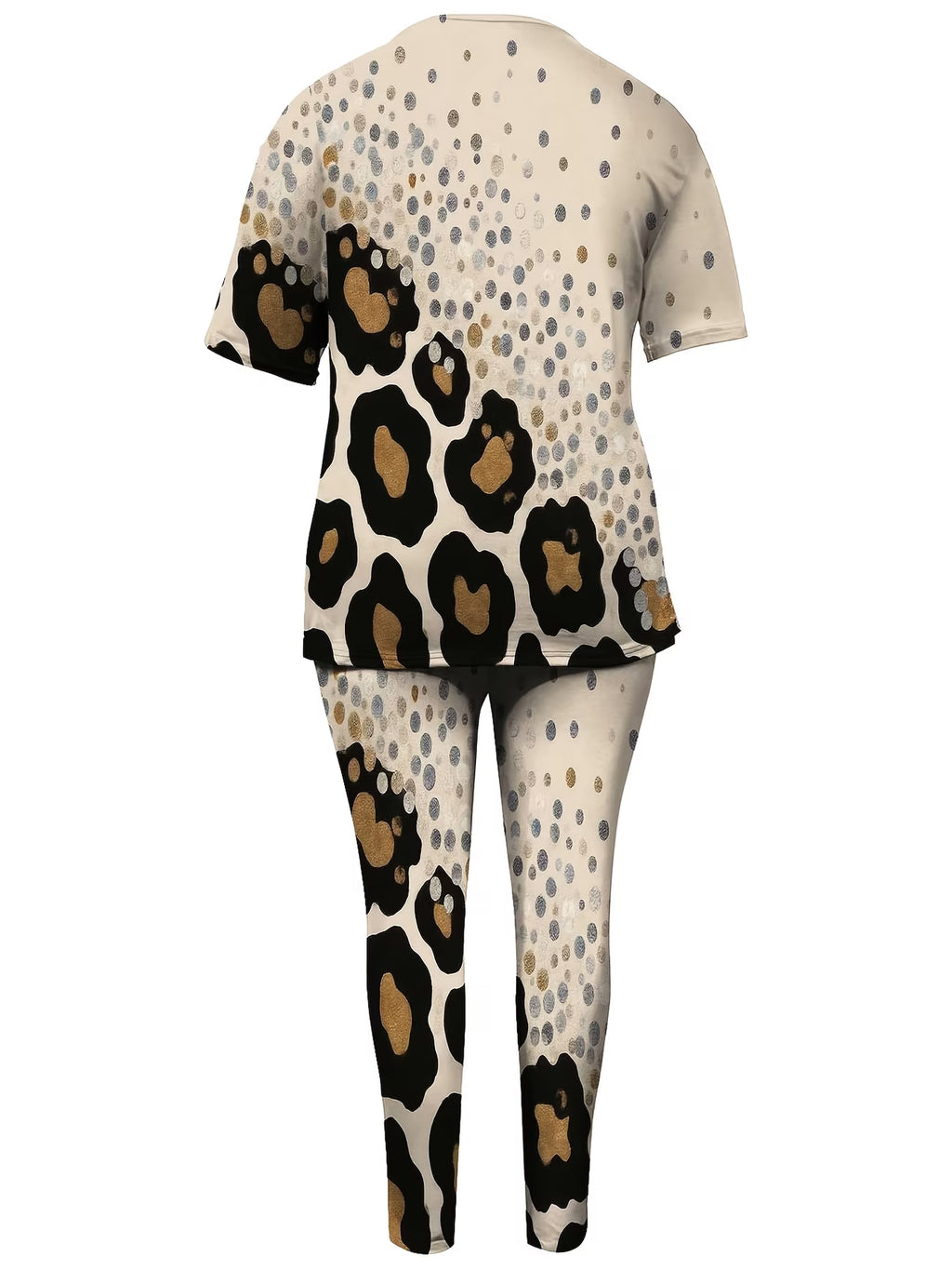 Plus Size Women's Short-Sleeved Leopard Print Trousers Set – 2pcs