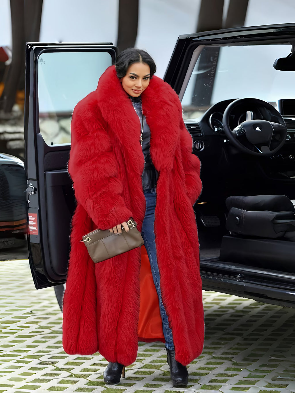 Plus Size Long Faux Rabbit Coat – Women’s Stylish Casual Fall/Winter Coat (Solid Color)