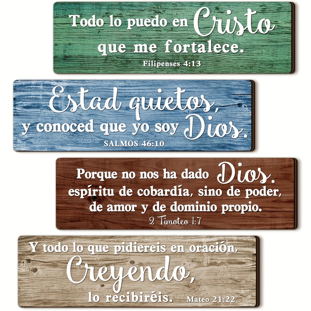 ✝️ Set de 4 Placas de Pared con Versículos Bíblicos en Español
