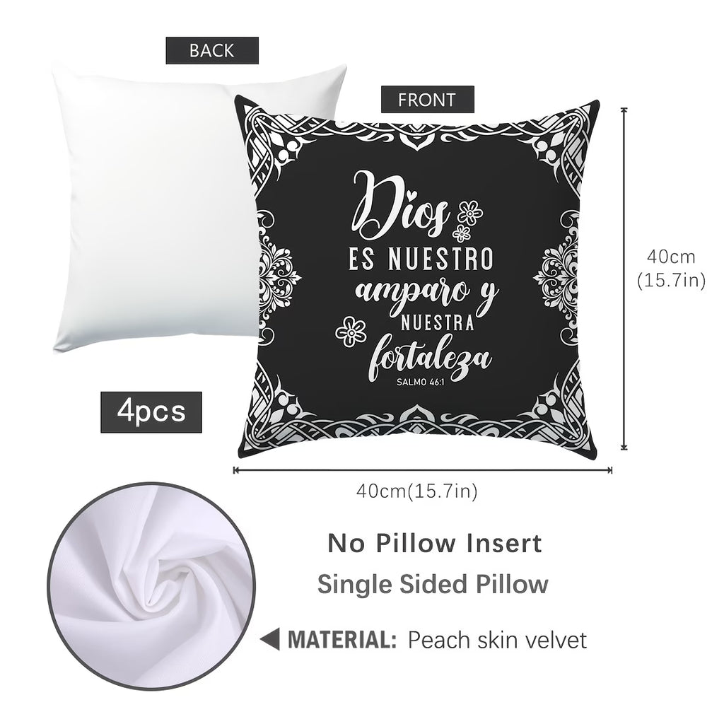 ✝️ Set de 4 Fundas de Cojín Cristianas – Citas Inspiradoras en Español