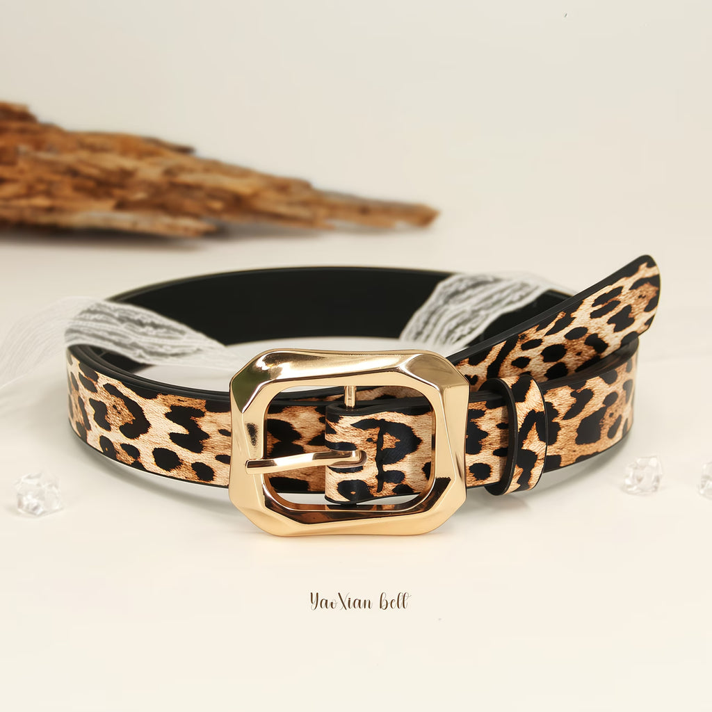 Women’s Leopard Print Faux Leather Belt – Vintage Casual Style
