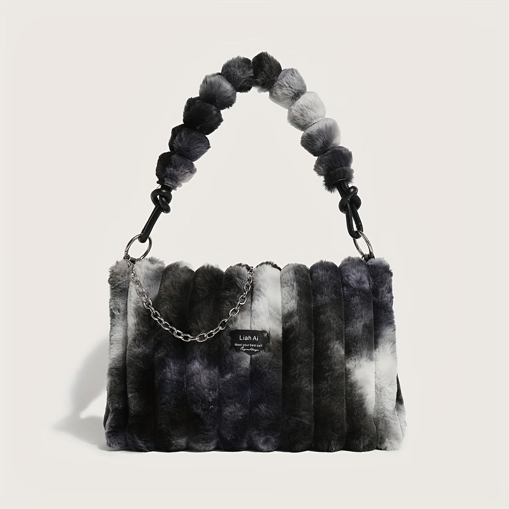 Large-Capacity Furry Crossbody Bag – Tie-Dye Multicolor